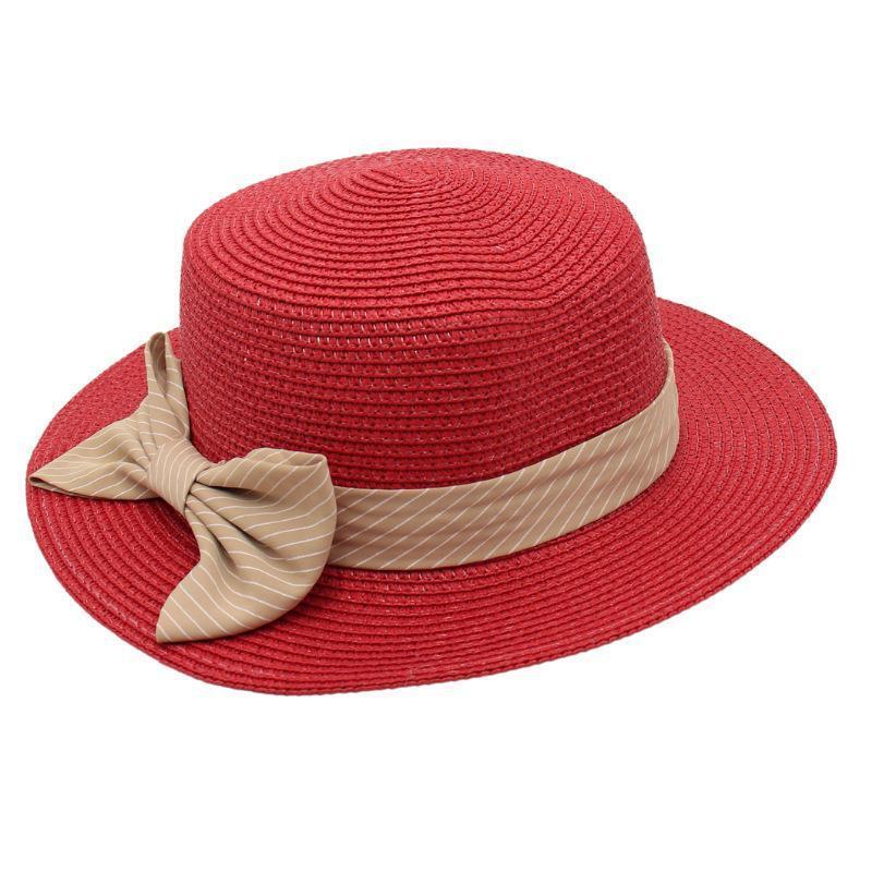 Wholesale  women's sun visor bow straw summer French beach hat seaside straw flat top hat