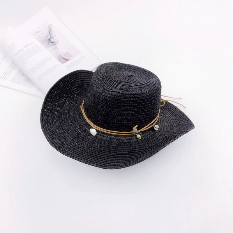 Classic Western Upturned Wide Brim Shell-ribbon Cowboy Fedora Hat