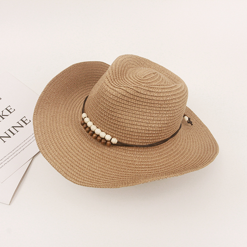 Fashion female  cowboy hat straw hats wide brim cowgirl hat with Beaded rope