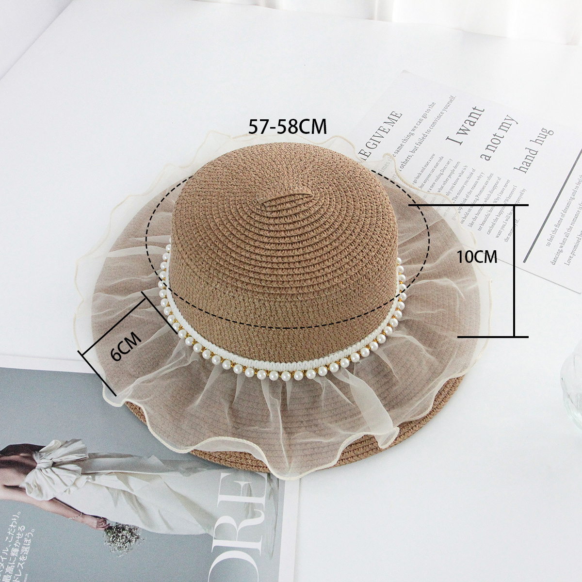 Female Summer Pearl Net Sunshade Custom Flat Top Paper Straw Hat Bow French  Seaside Fisherman Hat Pot Hat