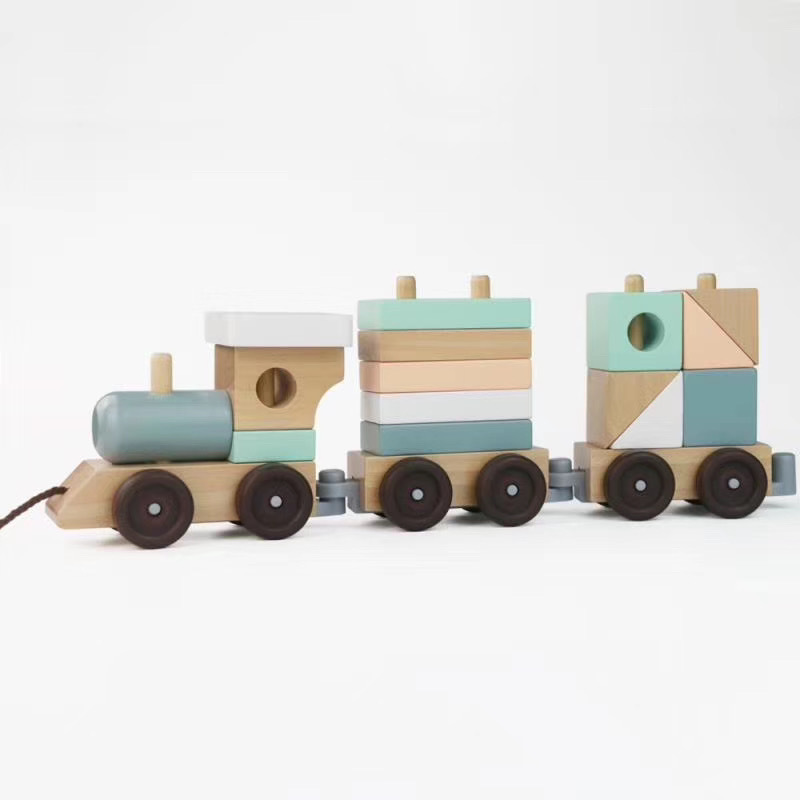 Puzzle Baby Early Education Wooden Train Set Baby Trailer Blocks Shape Matching Wooden Toy Train