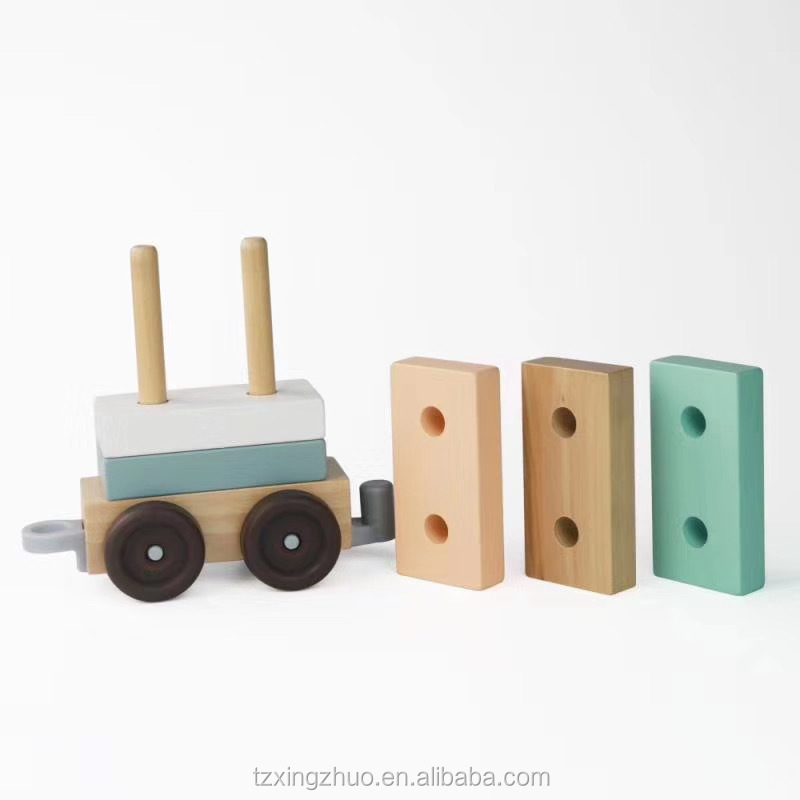 Puzzle Baby Early Education Wooden Train Set Baby Trailer Blocks Shape Matching Wooden Toy Train