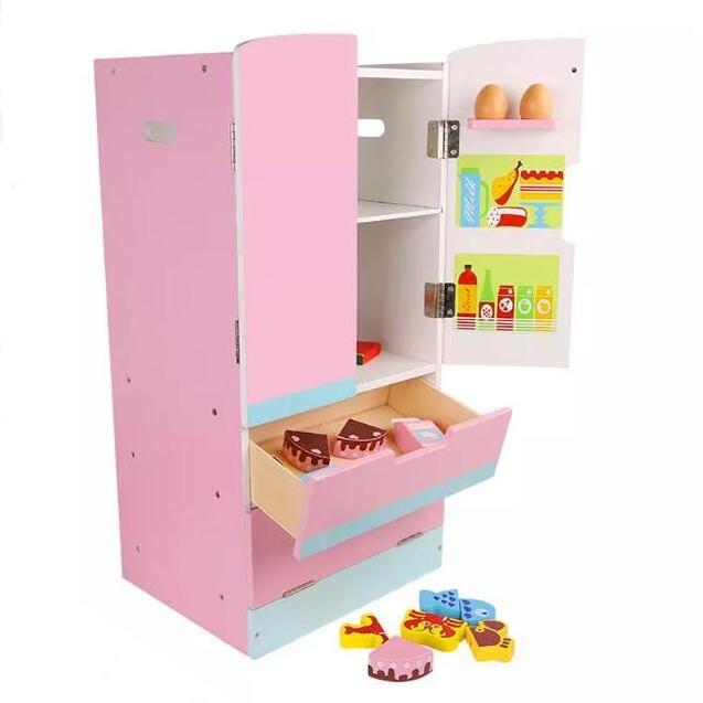 High Quality Wooden Cooking Game Pretend Play Wooden Refrigerator Toy Kitchen Sets For Kids