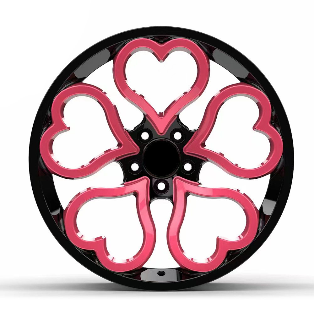 Custom Red Heart Shaped Five Spoke Black / Red Car Wheel Rims Passenger Car Wheels Forged Alloy Wheels 5*112 19 Inch for Audi A3