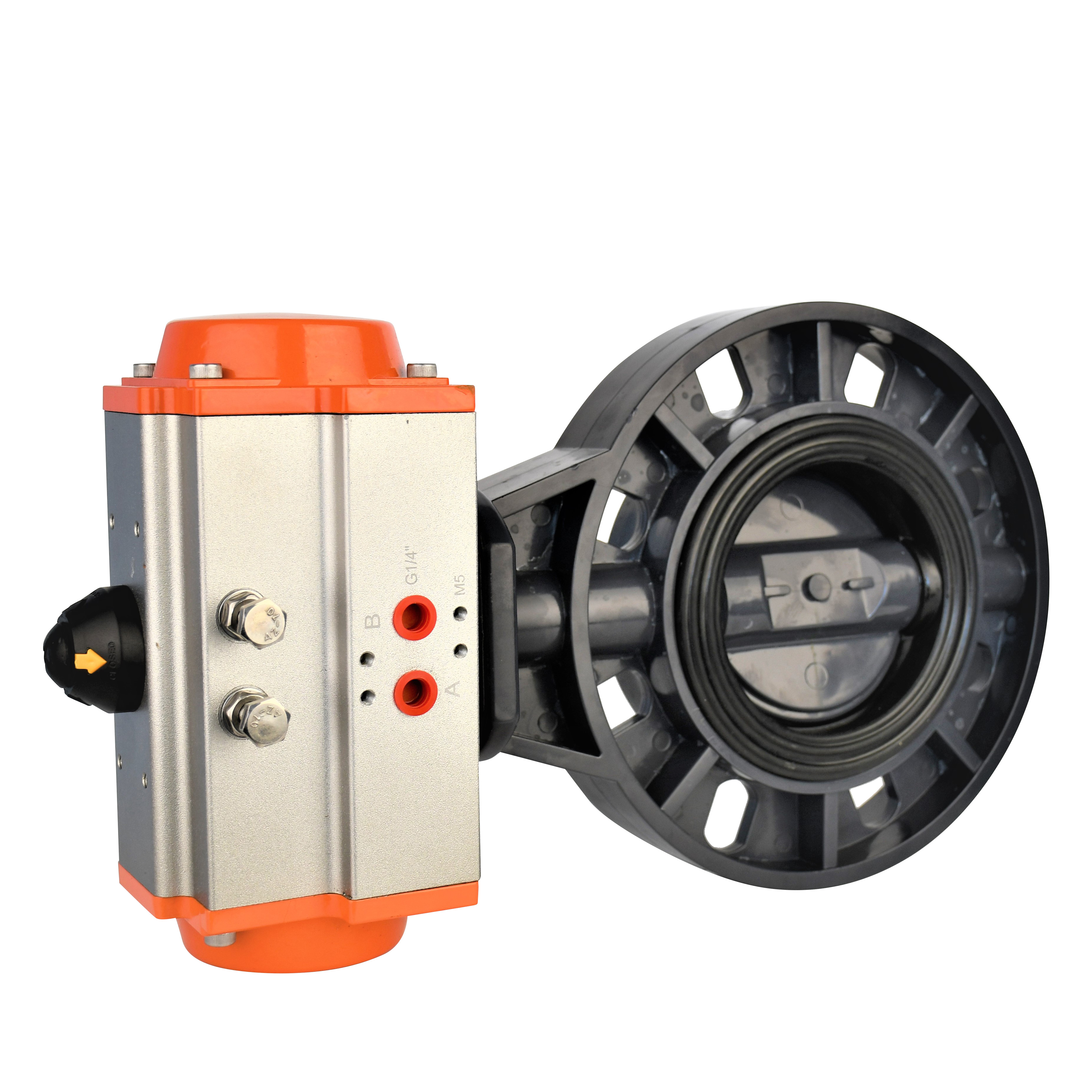 D671X-10S UPVC pneumatic control wafer type plastic pneumatic butterfly valve