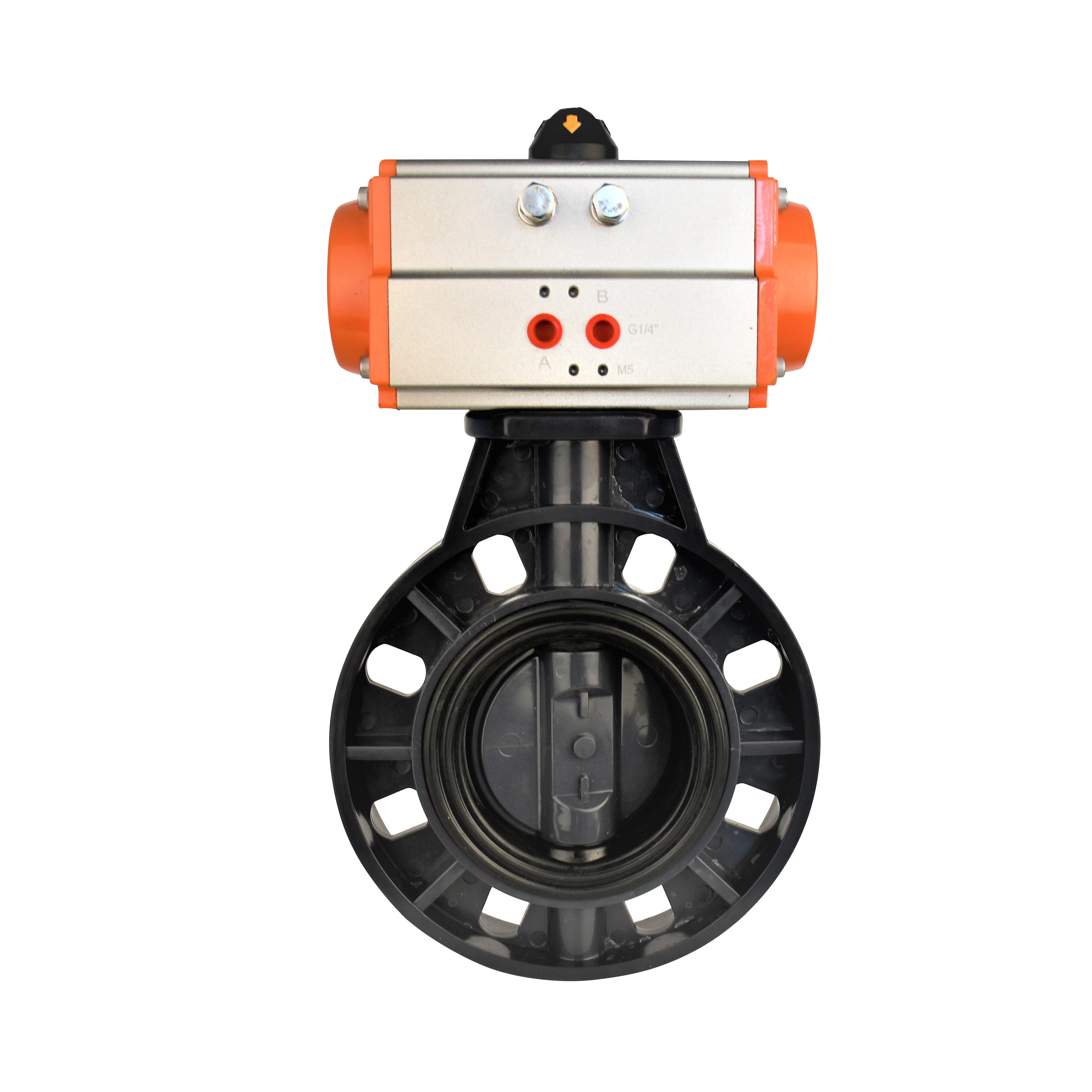 D671X-10S UPVC pneumatic control wafer type plastic pneumatic butterfly valve