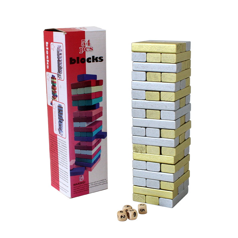 Timber Tower Wood Block Stacking Game 54 Pieces Classic Wooden Blocks for Building