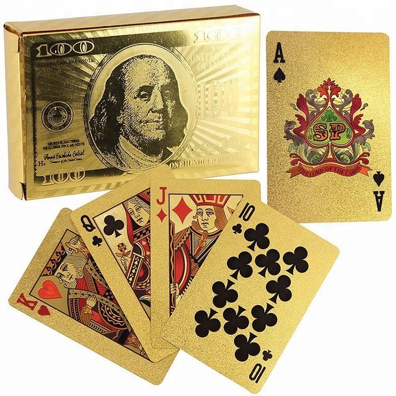 54 Gold Playing Cards with wood box Vintage Waterproof 24k Gold Foil Plated Cover Poker Table Games