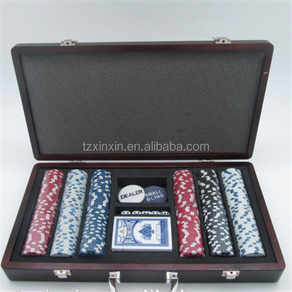 Poker Chip Set for Texas Holder Blackjack Gambling with Carrying wood Case Cards Buttons Dice Casino Chip by Trademark Poker