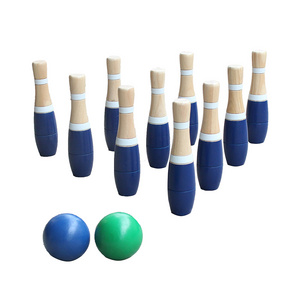 Wooden Bowling Set - 10pc Lawn Bowling and Skittle Ball Games for Children and Adult Fun