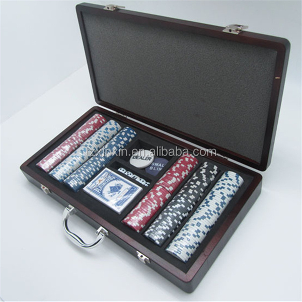 Poker Chip Set for Texas Holder Blackjack Gambling with Carrying wood Case Cards Buttons Dice Casino Chip by Trademark Poker