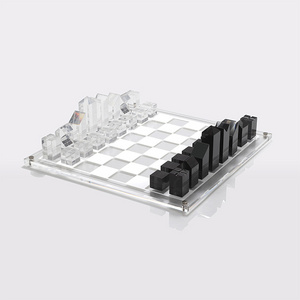 26 years 9.5" x 9.5" Acrylic Chess Game Board Set Acrylic Pieces Board Game Modern Tabletop Chess Set for Adults & Kids