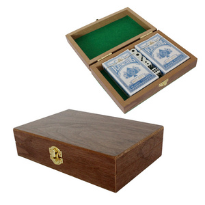 Customized Walnut Coloured Box Wooden MDF Wood Poker Case with 2 Decks of Cards and 5 Dice