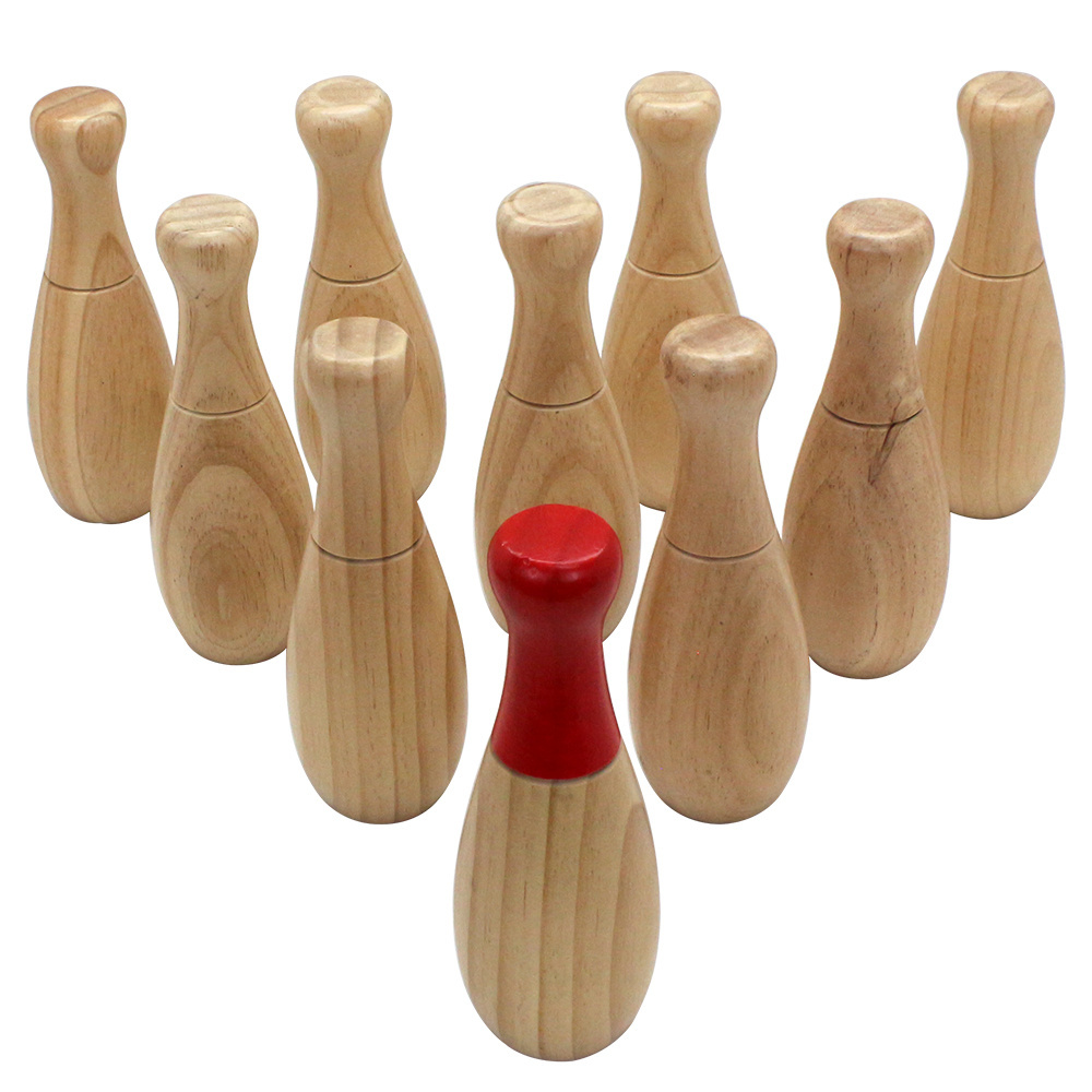 Backyard Lawn Bowling Game  Family Fun for Kids and Adults 10 Wooden Pins, 2 Balls