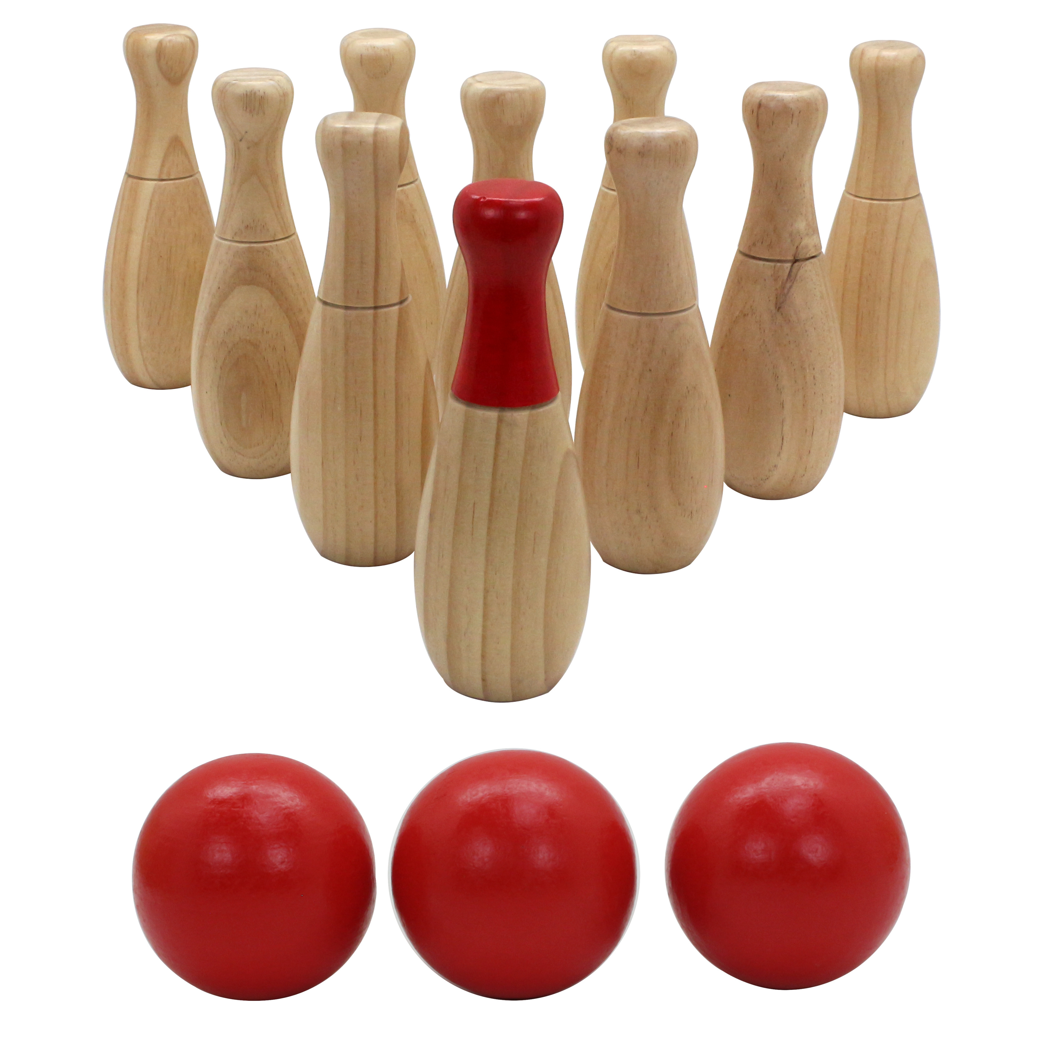 Backyard Lawn Bowling Game  Family Fun for Kids and Adults 10 Wooden Pins, 2 Balls