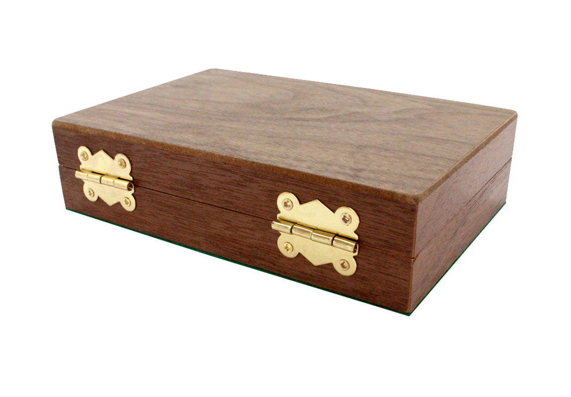 Customized Walnut Coloured Box Wooden MDF Wood Poker Case with 2 Decks of Cards and 5 Dice