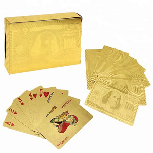 54 Gold Playing Cards with wood box Vintage Waterproof 24k Gold Foil Plated Cover Poker Table Games