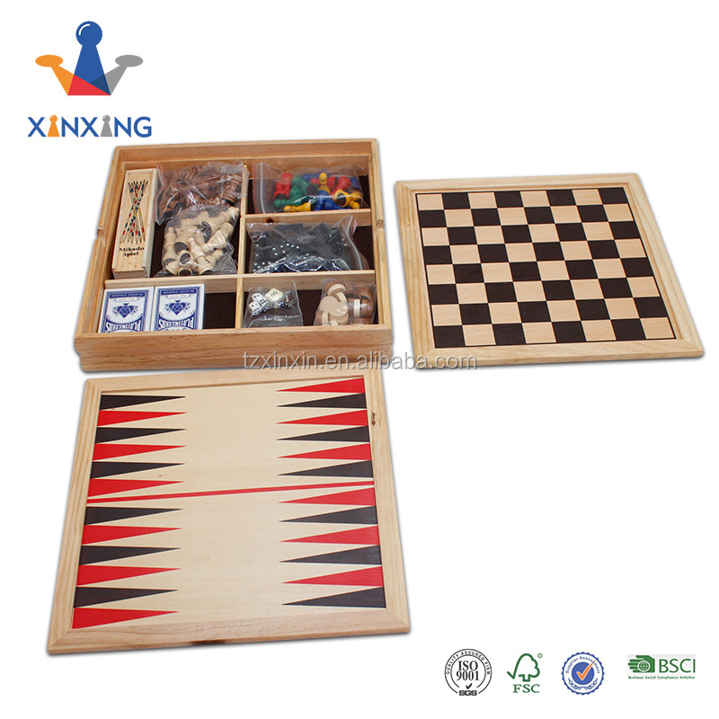 wooden games 10 in 1 chess, checkers, backgammon, ludo, nine men's morris, playing cards, dice, mikado, cribbage, domino