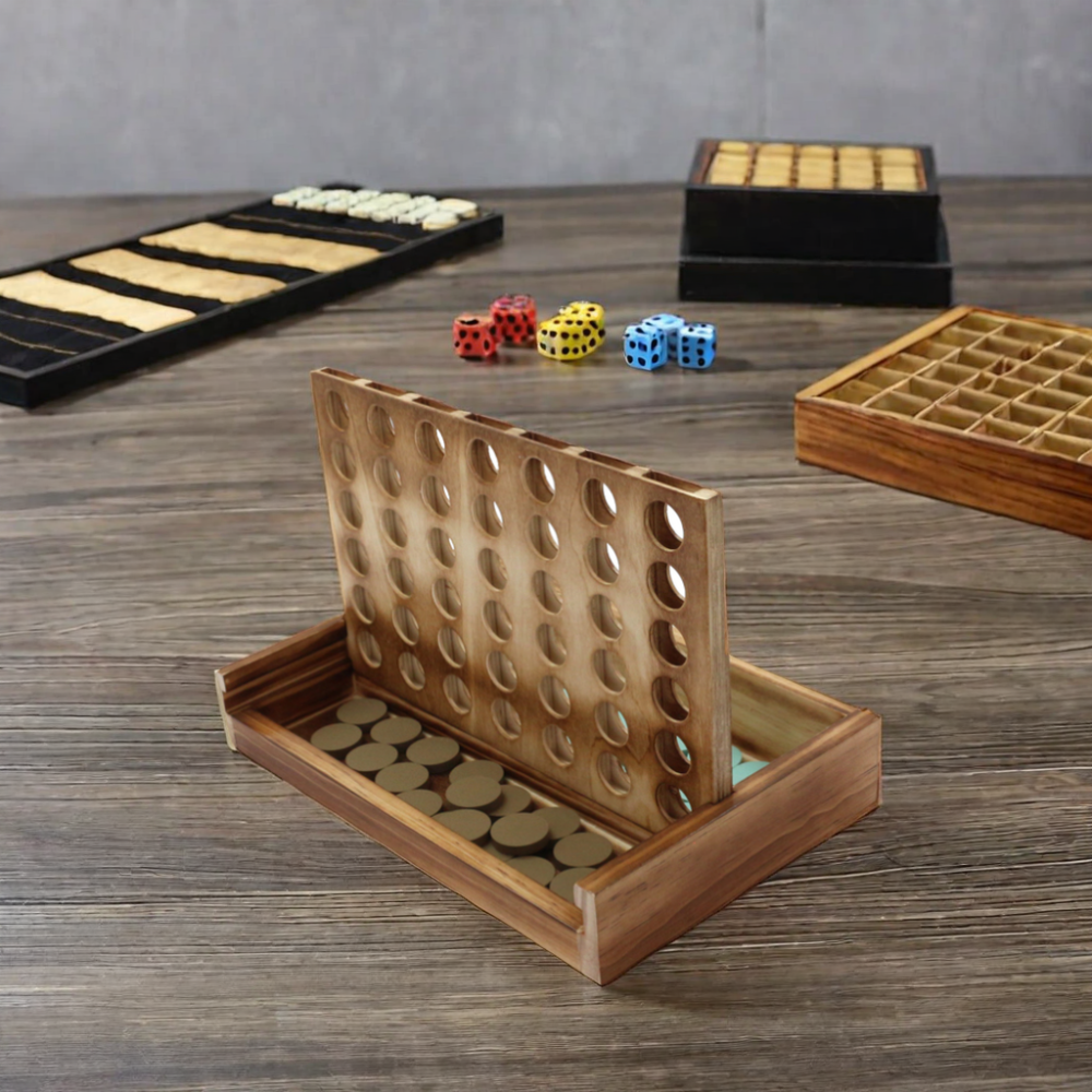 CLASSIC BOARD GAME Table Games Set Neutral Wooden Coffee Table Decor Travel Montessori Connect 4 in a Row