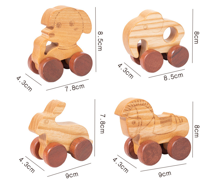 Organic Baby Push Car Wooden Toys 8pc Wooden Animals Car and Fine Movement Development and Infant Grasping Montessori Toys