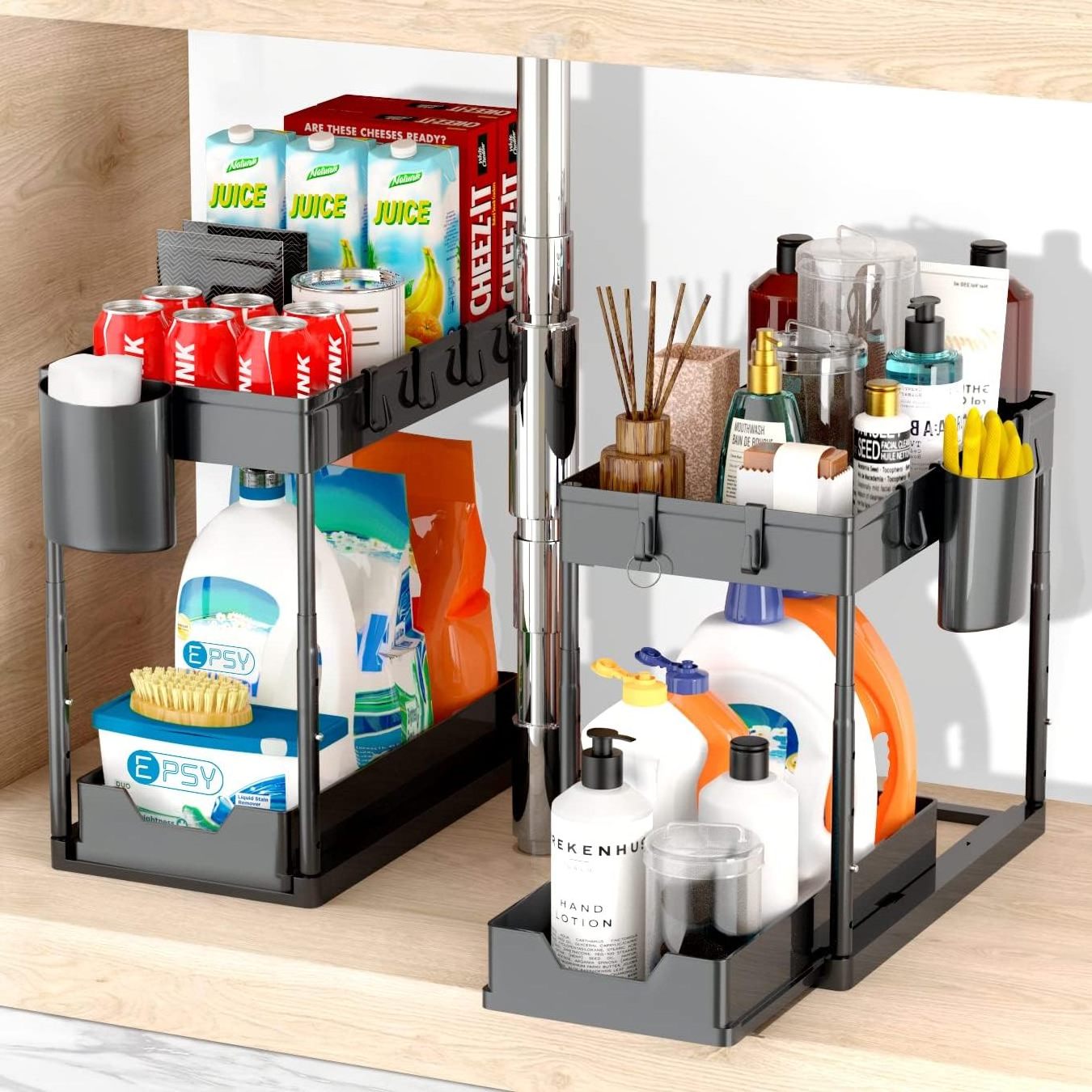 Height adjustable sliding pull out cabinet drawer organizer storage under the sink kitchen bathroom organizer 2 tier under sink