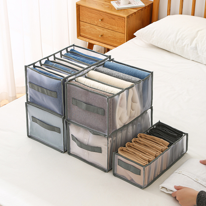 Foldable Cloth Storage Boxes Closet Drawer Divider Organizer Mesh Clothing Jeans Storage Bag