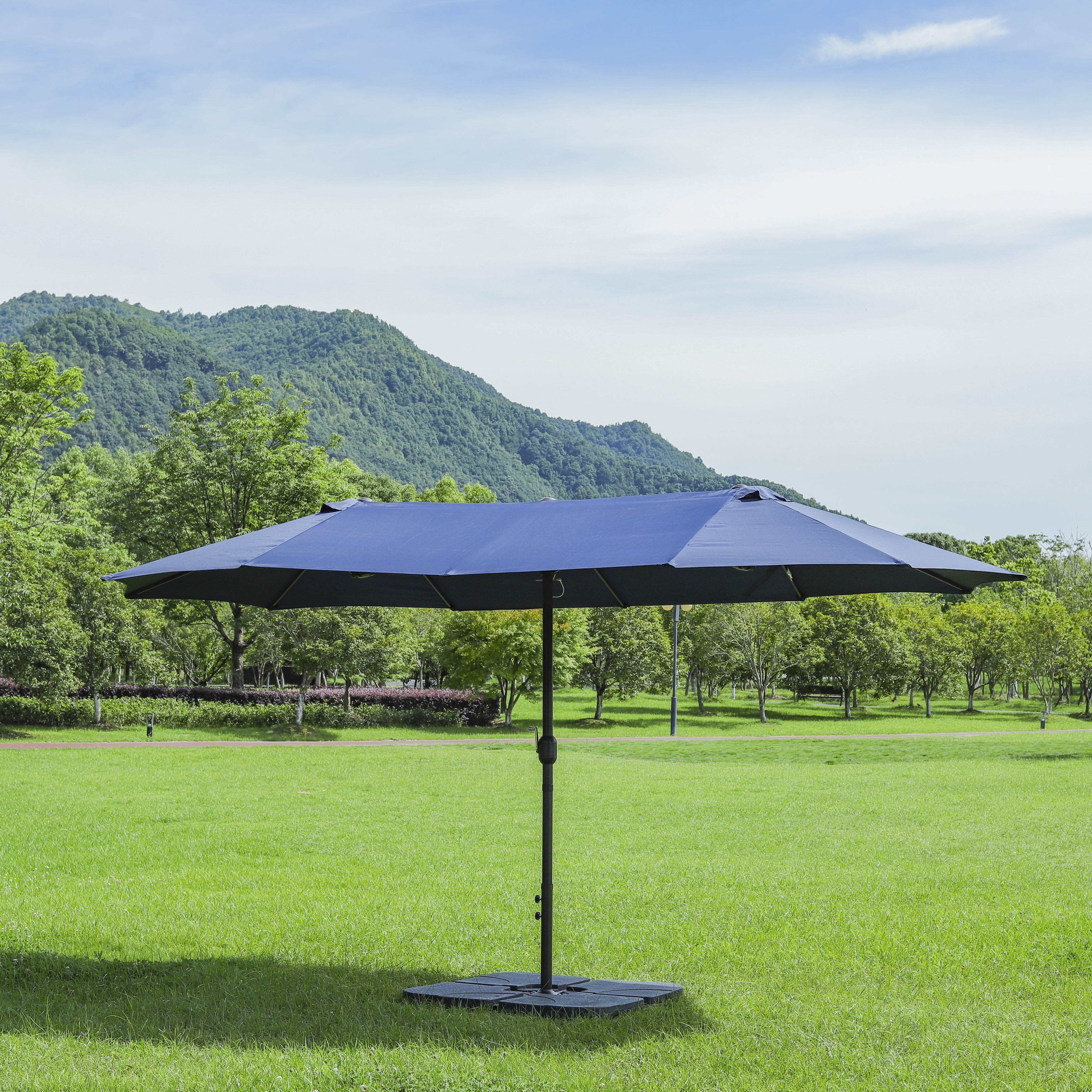 Outdoor Sunshade Open-Air Beach Cafe Patio Outdoor Leisure Commercial Sun Umbrella Twin Blue umbrellas