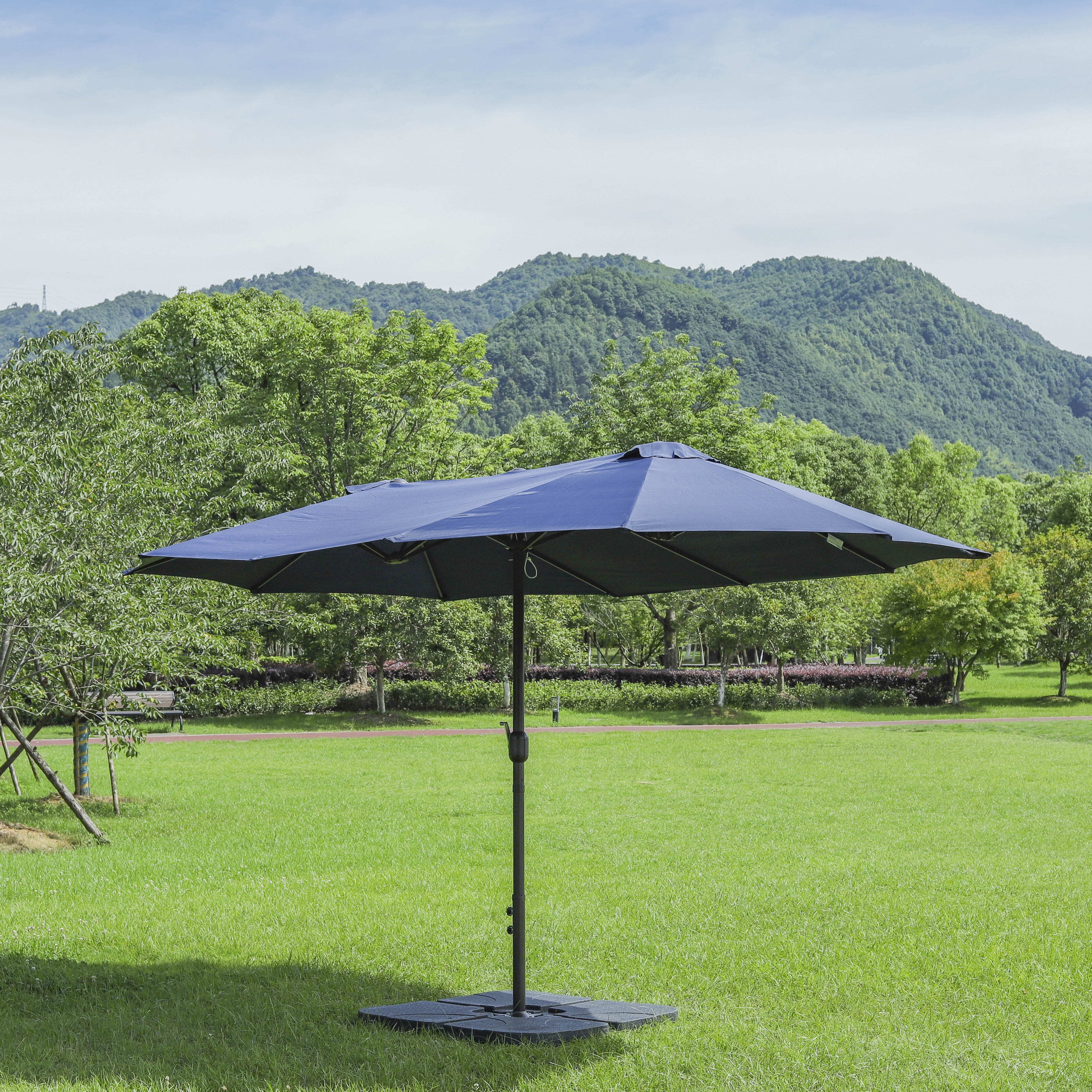 Outdoor Sunshade Open-Air Beach Cafe Patio Outdoor Leisure Commercial Sun Umbrella Twin Blue umbrellas