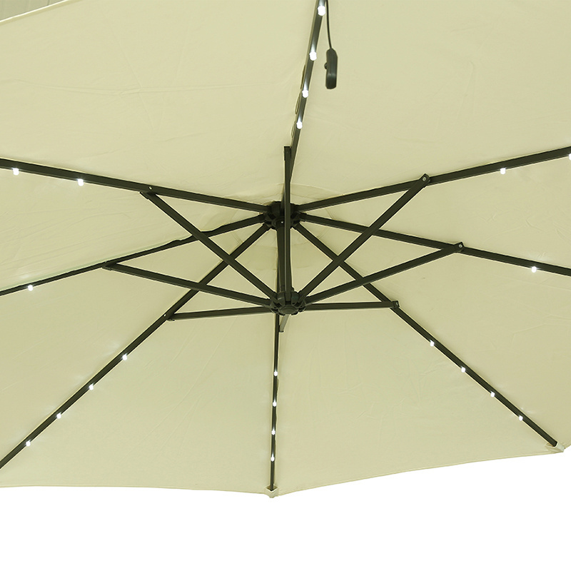 Solar Powered LED Patio Umbrella Square Offset Umbrella 360Rotation for Market Garden Deck Pool Backyard