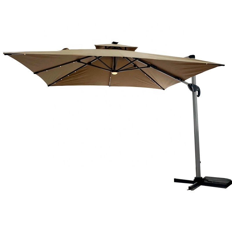 L Wholesale New Design Luxury  Solar Powered LED Aluminium Roma Umbrella Square 3*3M Cantilever Yard Garden Patio Sun Parasol