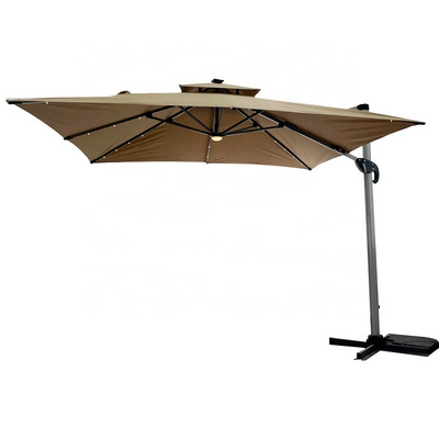 L High-end Outdoor Waterproof Solar Powered LED Aluminium Roma Umbrella Square 3*3M Cantilever Garden Caffe Patio Sun Parasol