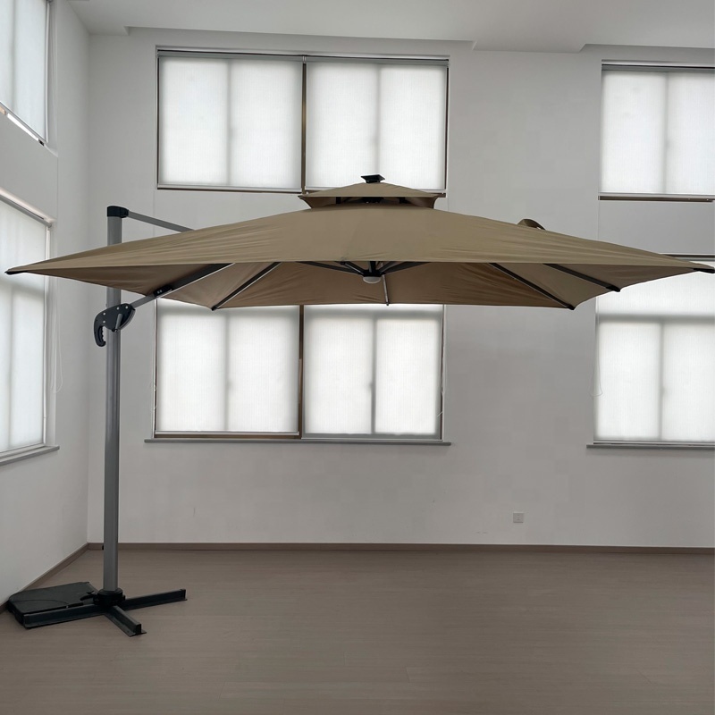 L High-end Outdoor Waterproof Solar Powered LED Aluminium Roma Umbrella Square 3*3M Cantilever Garden Caffe Patio Sun Parasol