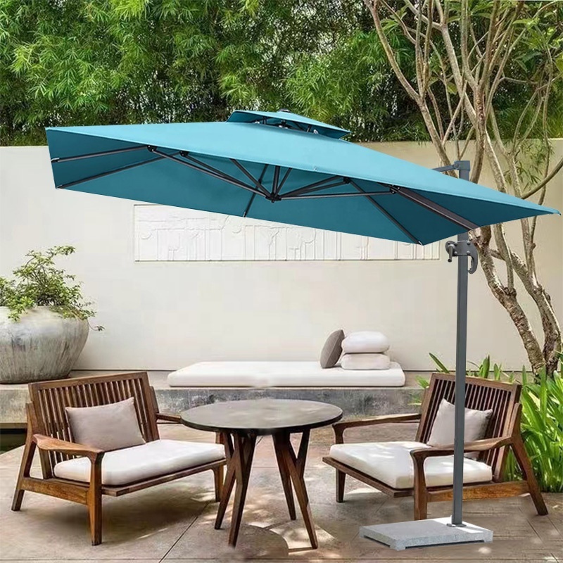 L Outdoor Aluminium Roma Umbrella 3*3M Double Layer Sun Parasol Hanging Waterproof Cantilever Garden Restaurant Patio