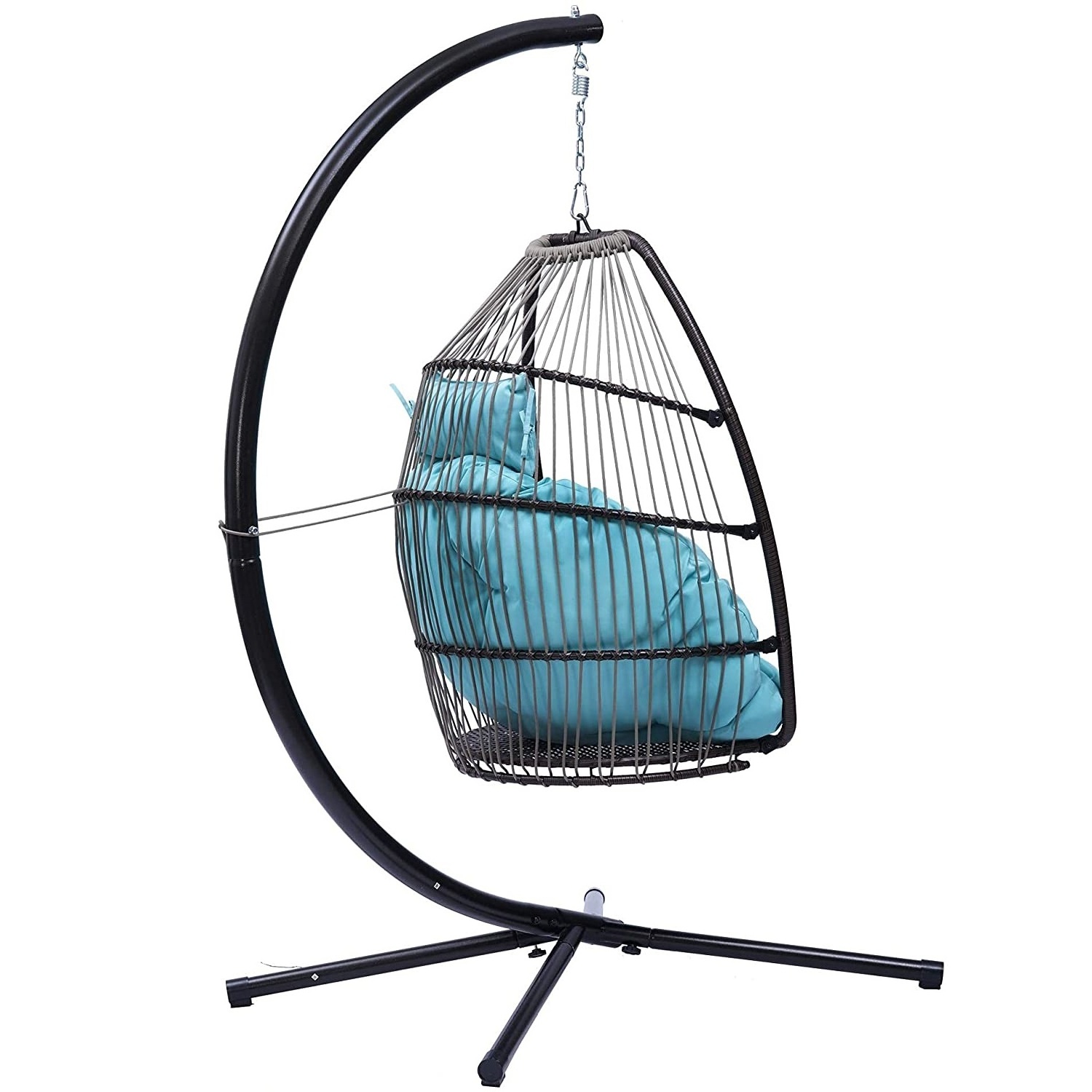 Patio Hanging Egg with Stand Basket Swinging Chair,Porch Chaise Lounge Chair Rattan Wicker Hammock Chair