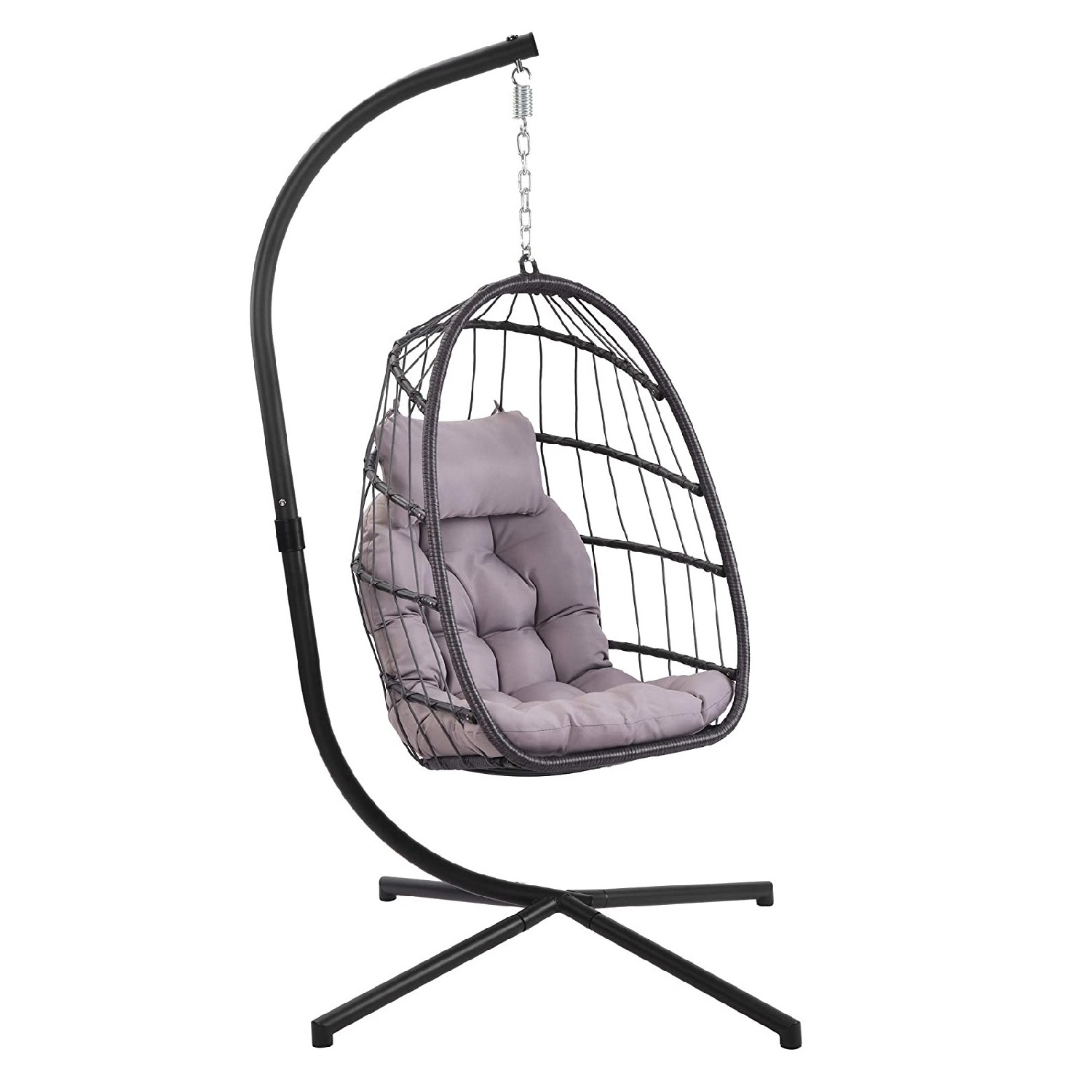 Patio Hanging Egg with Stand Basket Swinging Chair,Porch Chaise Lounge Chair Rattan Wicker Hammock Chair