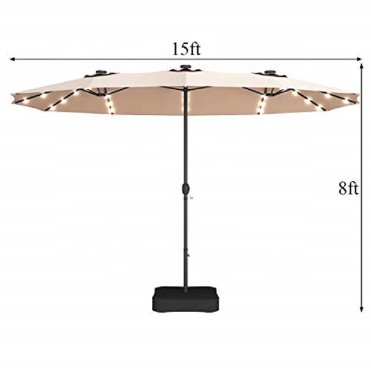 15 Ft Solar LED Patio Double-Sided Umbrella