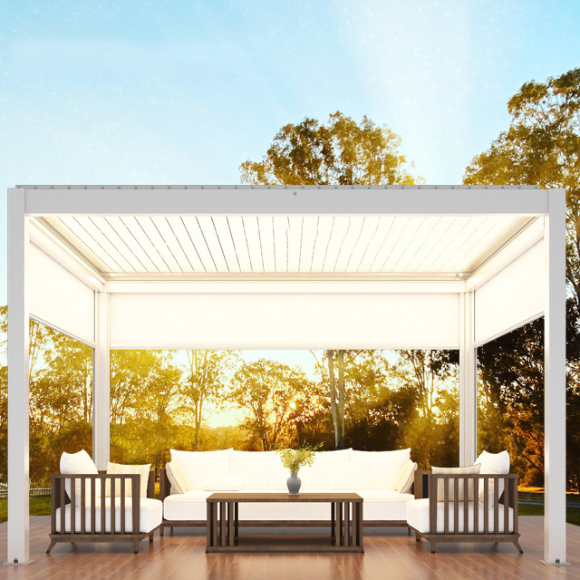 Outdoor villa garden free standing manual aluminium gazebo louvre pergola 3 x 6m waterproof sunshade