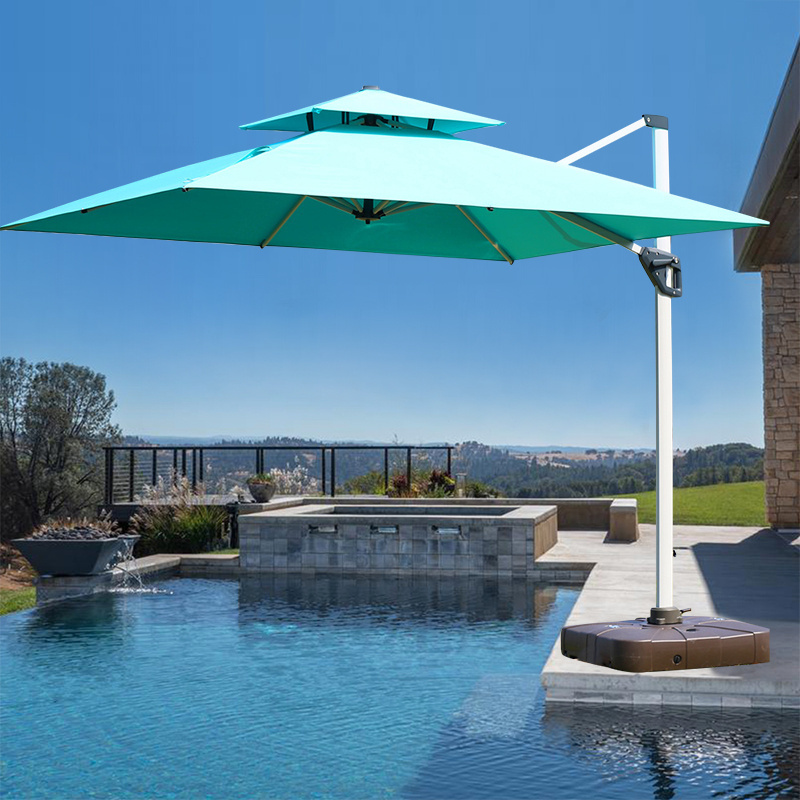 Outdoor leisure goods garden aluminium Pearl white heavy duty parasol rectangle cantilever Roman patio umbrellas