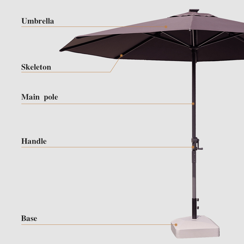 Garden handmade coffee patio furniture 15ft big size usb charger and fashion outdoor led light umbrella