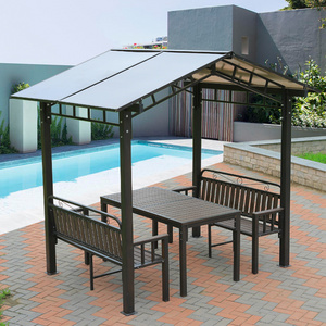 Pc top aluminium frame Chinese style pavilion solid roof gazebo with table and chairs