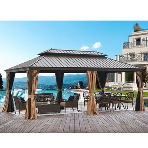 Hardtop Outdoor Aluminum Canopy for Backyard Patio Garden w/Side Curtains, Mosquito Netting BBQ garden gazebos