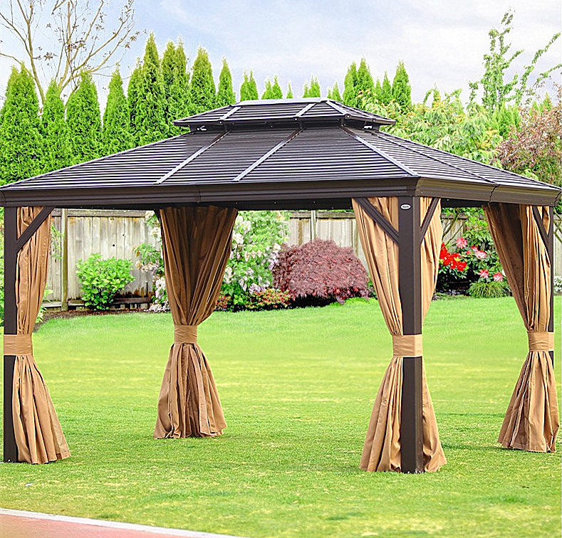 Factory direct sales wooden outdoor aluminium gazebo galvanized metal roof gazebo 3*3m luxury double hardtop outdoor gazebo