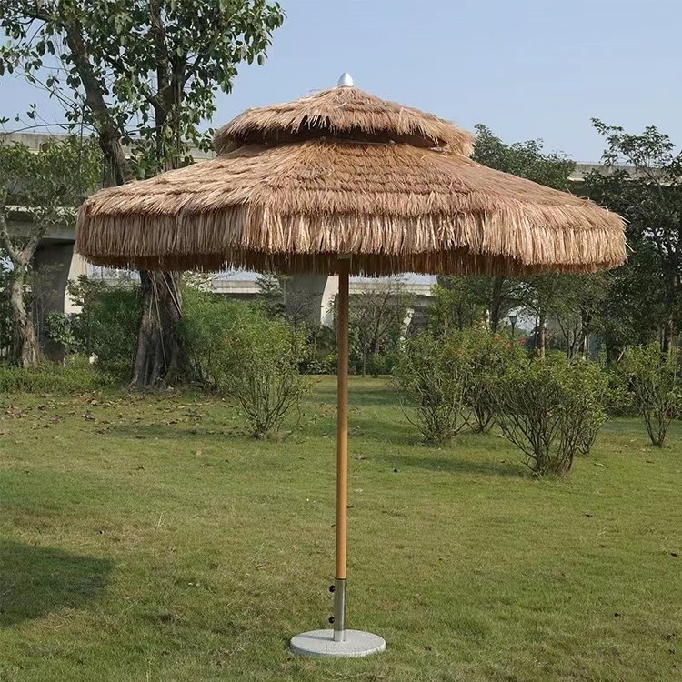 New Arrival Round Outdoor Patio Umbrella Square Garden Beach Umbrella Straw Parasol Umbrellas With Marble Base