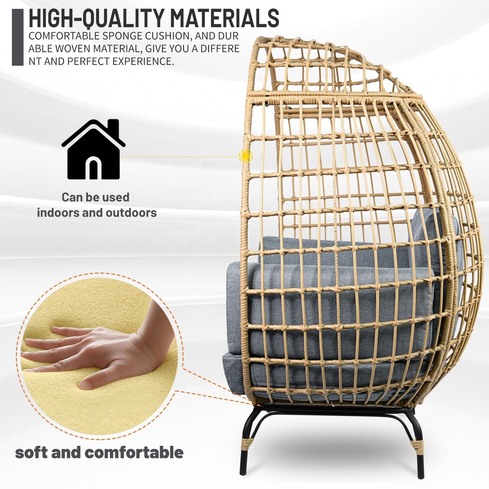 Wholesale Outdoor Indoor Wicker Egg Chair Luxury Patio Rattan Egg Sofa Chair Durable Egg Chair with Soft Padding