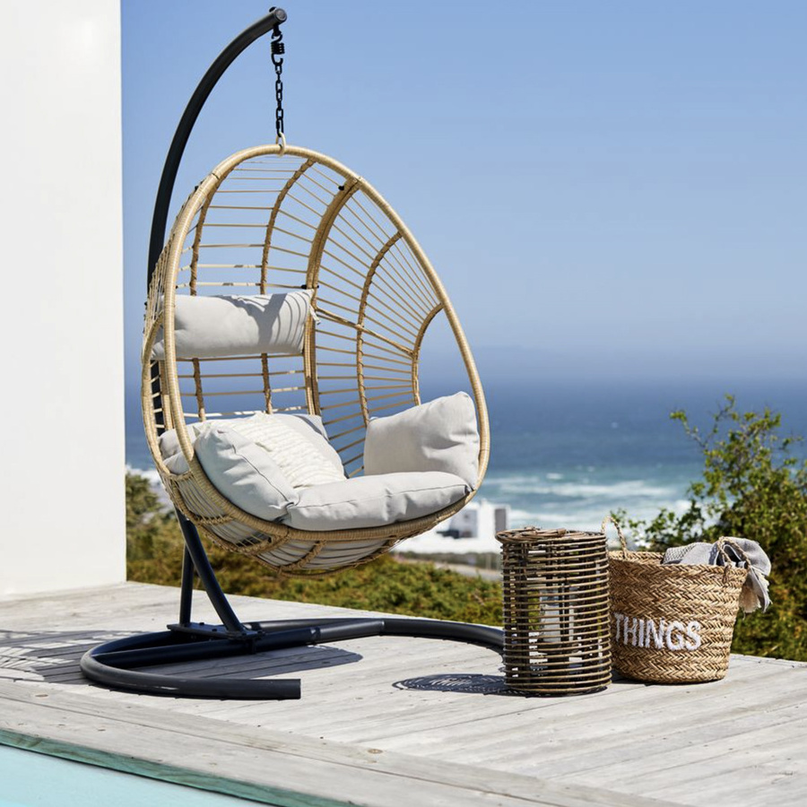 Rattan Patio Rocking Basket Hanging Egg swing Chair With Stand Balcony Courtyard Hammock Chair