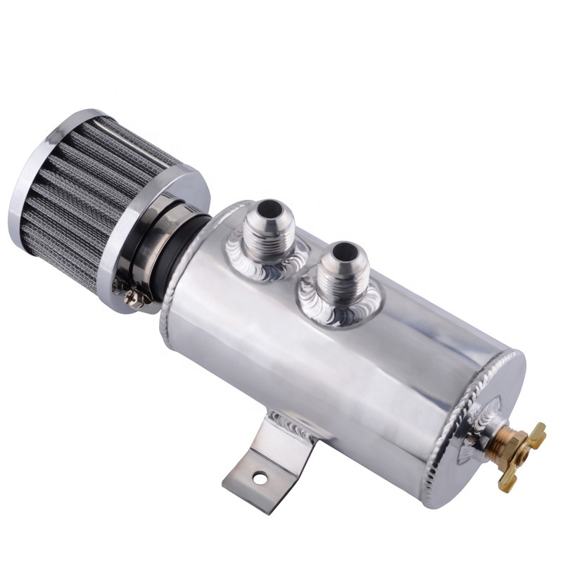 750ML Aluminum Baffled Oil Catch Can Breather Can With Drain Valve Filter 2 Ports 10AN Oil Coolant Fuel Overflow Tank