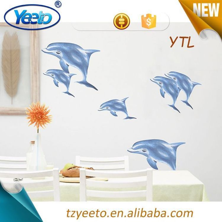 HOt sale Cartoon Ocean animal print wall paper mural kids bedroom PVC self adhesive wall stickers