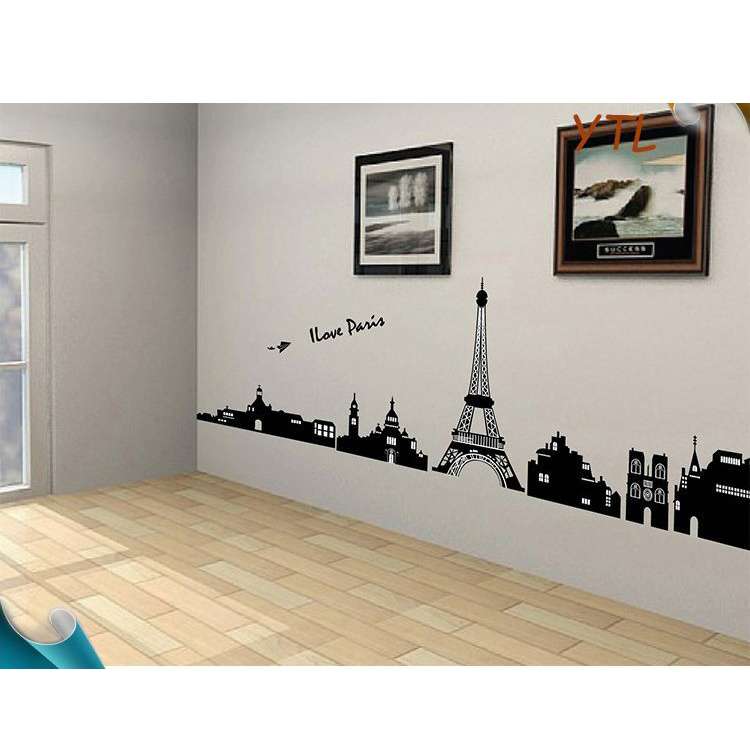 Paris Building Removable wall paper PVC Adhesive Home Decorative Wall Sticker