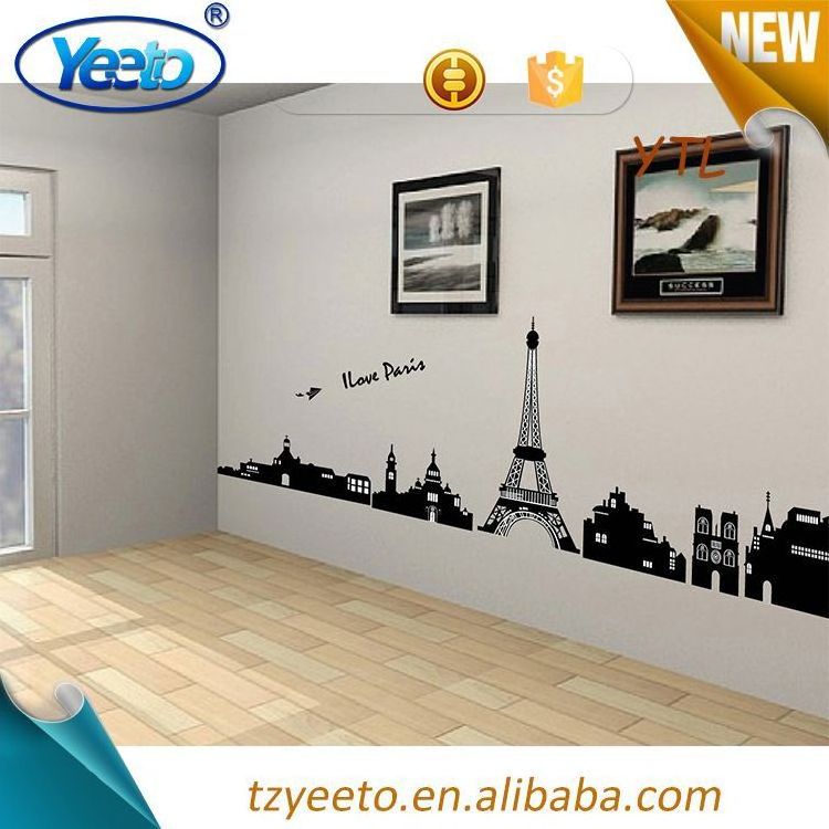 Paris Building Removable wall paper PVC Adhesive Home Decorative Wall Sticker