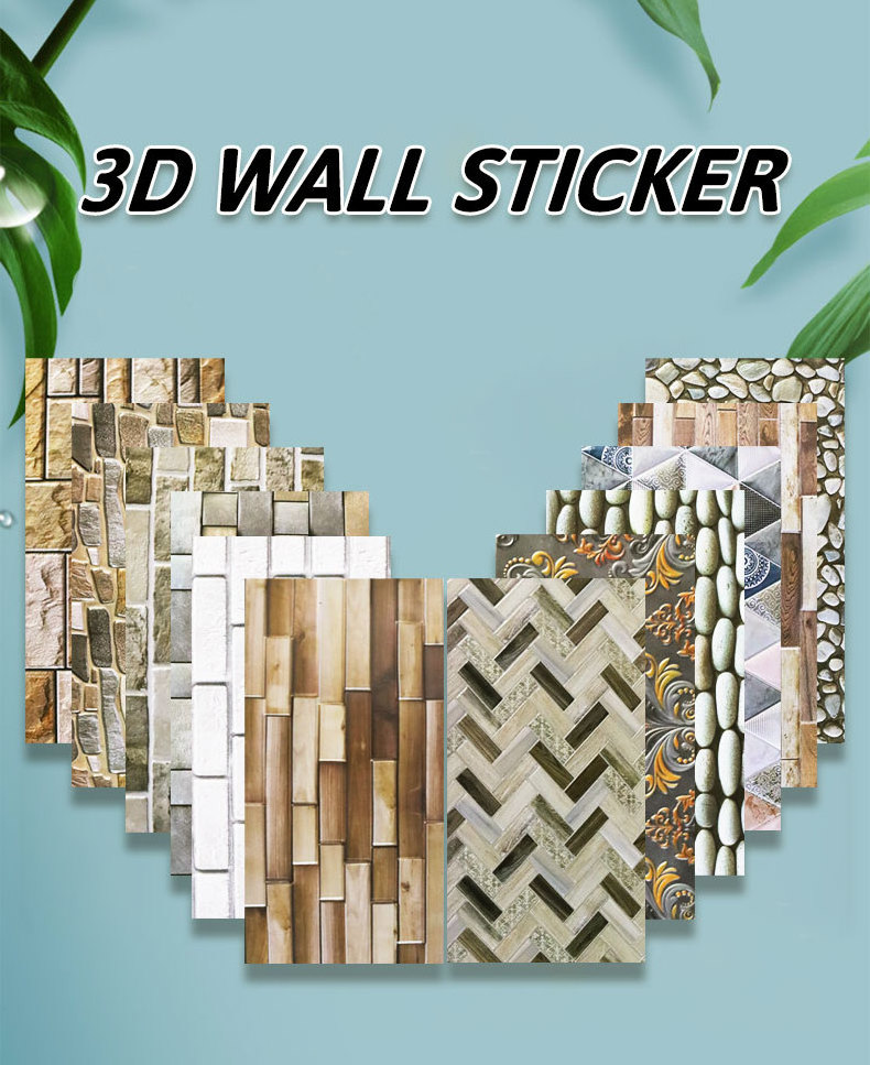 3D wallpaper Damp proof and waterproof in restaurant Decorative wall sticker 3D cobblestone pattern wall sticker